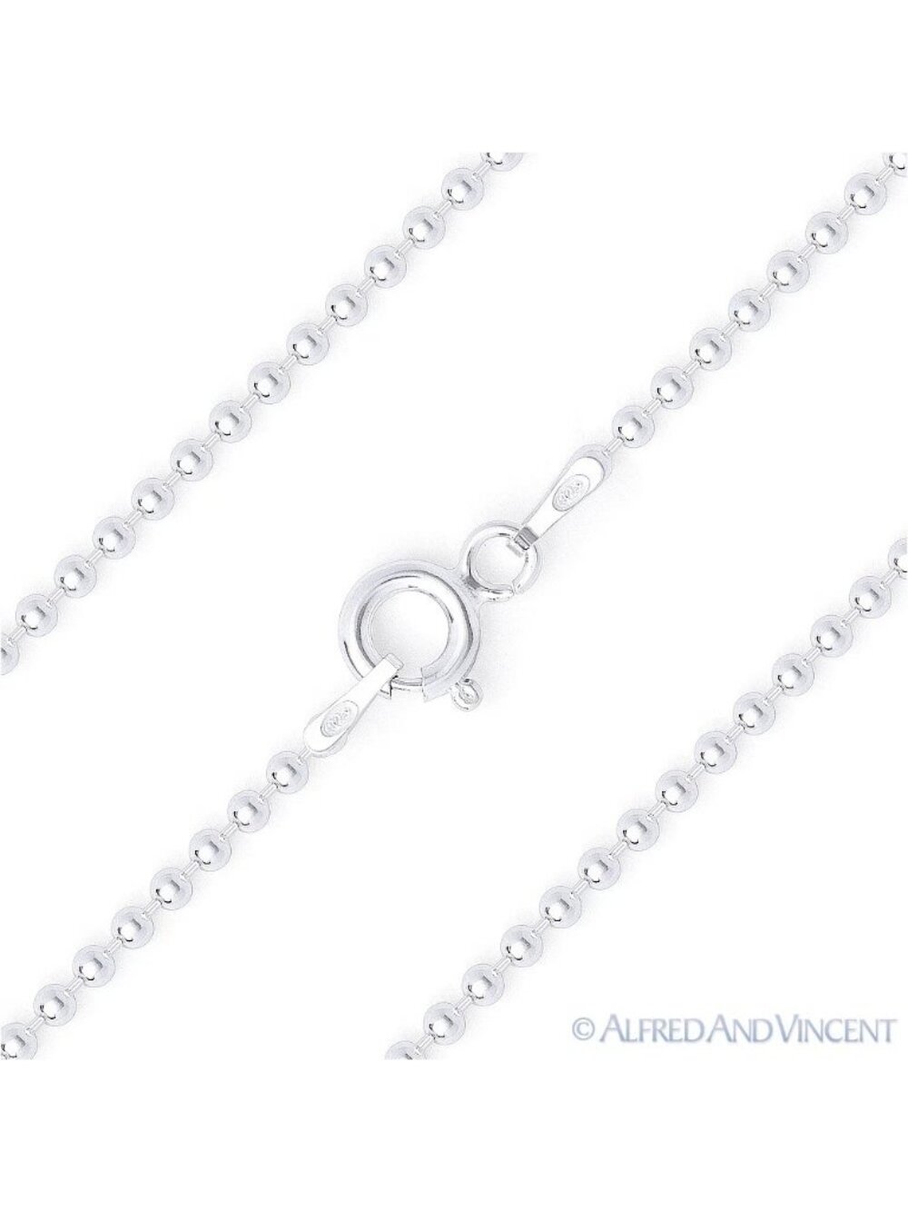 1.5mm Polished Ball Bead Link Italian Chain Necklace in .925 Sterling Silver 16"
